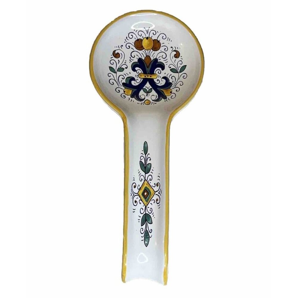 Nova Deruta Majolica Spoon Rest With Foliage And Scrolls Made In Italy